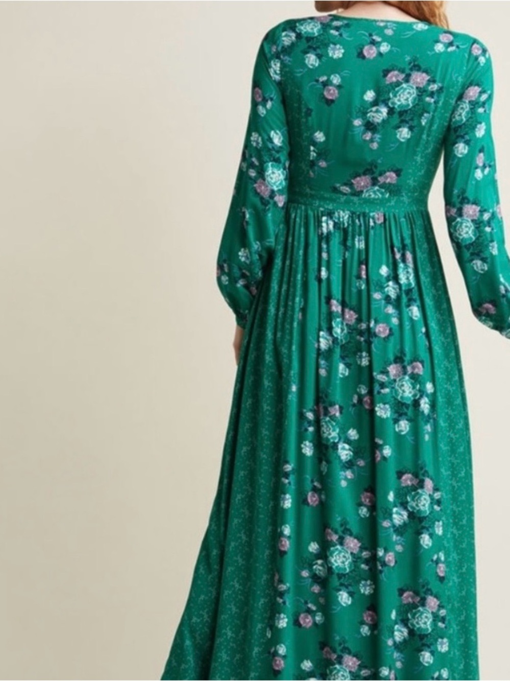 Modcloth Emerald Green Floral Tie-Neck Maxi Dress - Picture 2 of 9